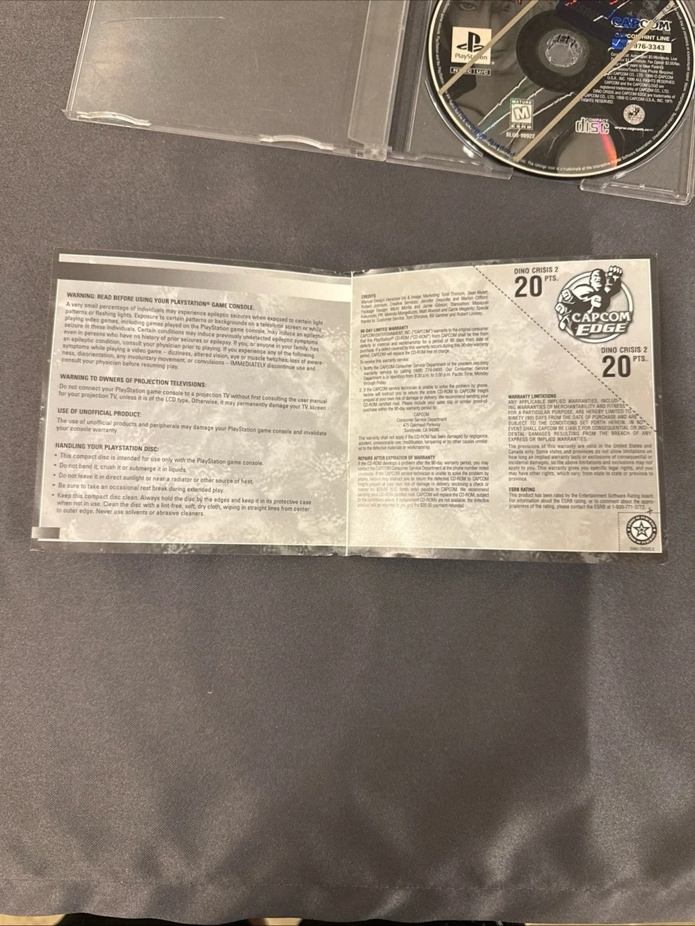 Dino Crisis (Sony PlayStation 1, 1999) PS1 Game Disc W/ Dino Crisis 2 Front Cov